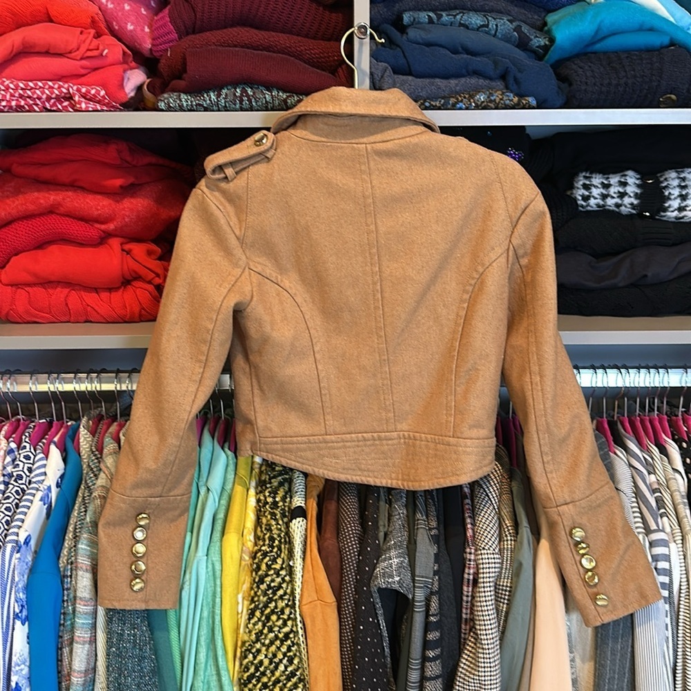 Forever 21 camel front button closure 2 zipper pockets jacket size S - Picture 3 of 3